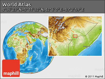 Physical Location Map of the Area around 4° 53' 57" N, 42° 34' 30" E
