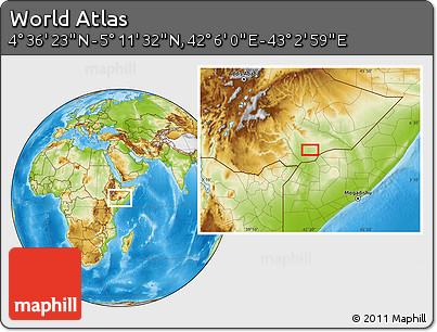 Physical Location Map of the Area around 4° 53' 57" N, 42° 34' 30" E