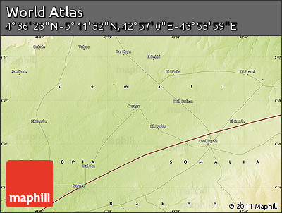 Physical Map of the Area around 4° 53' 57" N, 43° 25' 29" E