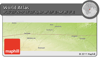 Physical Panoramic Map of the Area around 4° 53' 57" N, 44° 16' 29" E