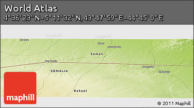 Physical Panoramic Map of the Area around 4° 53' 57" N, 44° 16' 29" E