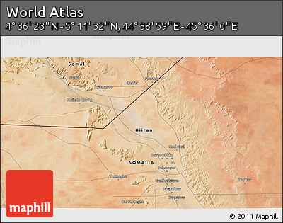Satellite 3D Map of the Area around 4° 53' 57" N, 45° 7' 30" E