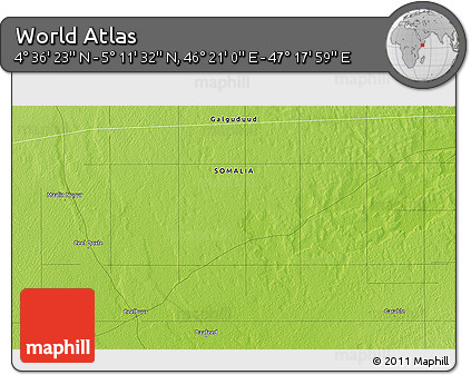 Physical 3D Map of the Area around 4° 53' 57" N, 46° 49' 30" E