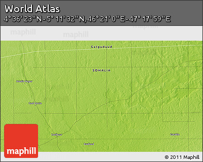 Physical 3D Map of the Area around 4° 53' 57" N, 46° 49' 30" E