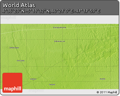 Physical 3D Map of the Area around 4° 53' 57" N, 46° 49' 30" E