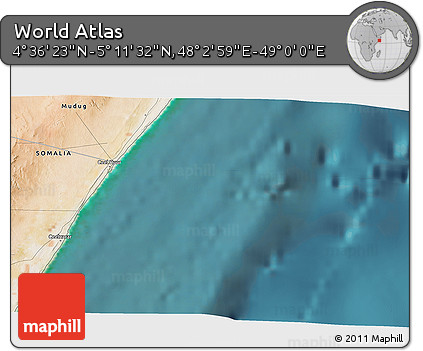 Satellite 3D Map of the Area around 4° 53' 57" N, 48° 31' 29" E