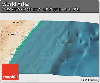 Satellite 3D Map of the Area around 4° 53' 57" N, 48° 31' 29" E