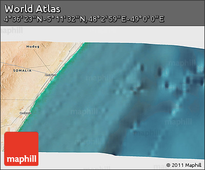 Satellite 3D Map of the Area around 4° 53' 57" N, 48° 31' 29" E