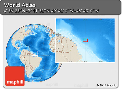 Shaded Relief Location Map of the Area around 4° 53' 57" N, 49° 13' 30" W