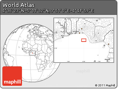 Blank Location Map of the Area around 4° 53' 57" N, 4° 19' 30" E