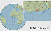 Savanna Style Location Map of the area around 4° 53' 57" N, 4° 10' 30" W, hill shading