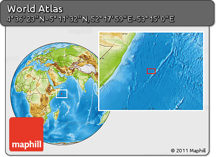 Physical Location Map of the Area around 4° 53' 57" N, 52° 46' 29" E