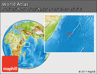 Physical Location Map of the Area around 4° 53' 57" N, 52° 46' 29" E