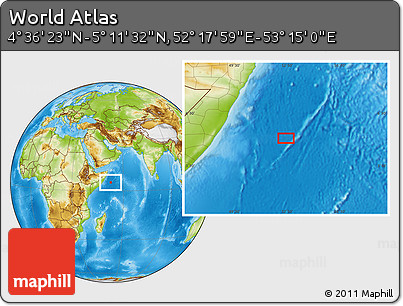 Physical Location Map of the Area around 4° 53' 57" N, 52° 46' 29" E