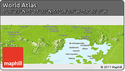 Physical Panoramic Map of the Area around 4° 53' 57" N, 55° 10' 29" W