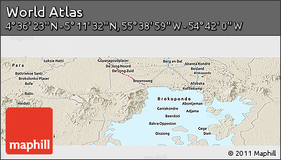 Shaded Relief Panoramic Map of the Area around 4° 53' 57" N, 55° 10' 29" W