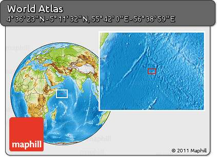 Physical Location Map of the Area around 4° 53' 57" N, 56° 10' 29" E