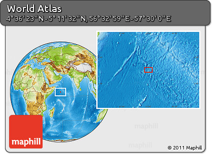 Physical Location Map of the Area around 4° 53' 57" N, 57° 1' 29" E
