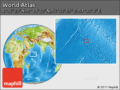 Physical Location Map of the Area around 4° 53' 57" N, 57° 1' 29" E