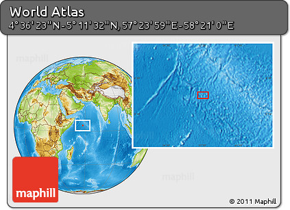 Physical Location Map of the Area around 4° 53' 57" N, 57° 52' 30" E
