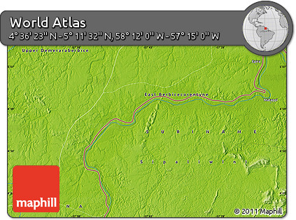 Physical Map of the Area around 4° 53' 57" N, 57° 43' 30" W