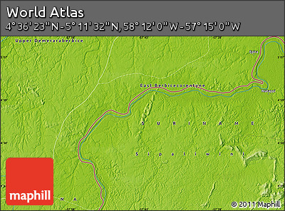 Physical Map of the Area around 4° 53' 57" N, 57° 43' 30" W