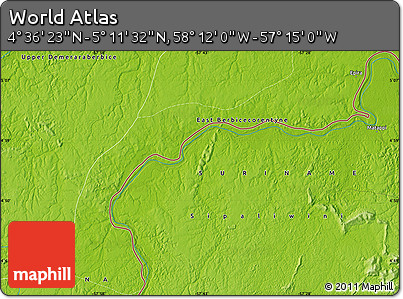 Physical Map of the Area around 4° 53' 57" N, 57° 43' 30" W