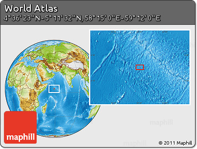 Physical Location Map of the Area around 4° 53' 57" N, 58° 43' 30" E