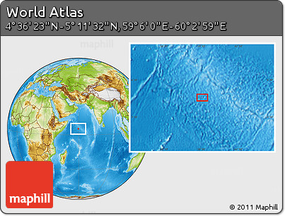 Physical Location Map of the Area around 4° 53' 57" N, 59° 34' 30" E