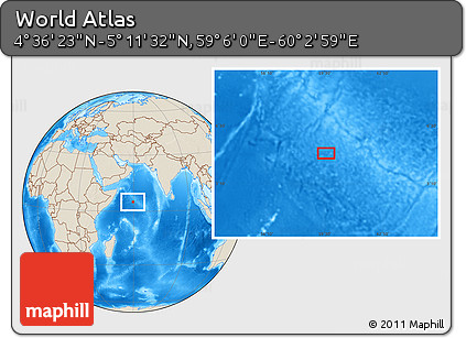 Shaded Relief Location Map of the Area around 4° 53' 57" N, 59° 34' 30" E