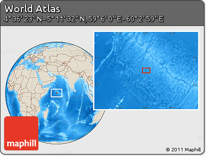 Shaded Relief Location Map of the Area around 4° 53' 57" N, 59° 34' 30" E