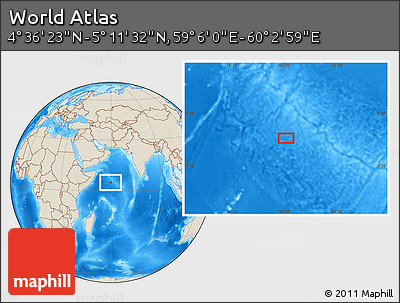 Shaded Relief Location Map of the Area around 4° 53' 57" N, 59° 34' 30" E