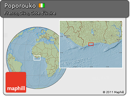 Savanna Style Location Map of Poporouko, hill shading