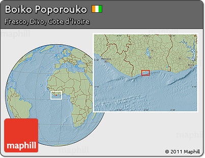 Savanna Style Location Map of Boiko Poporouko, hill shading