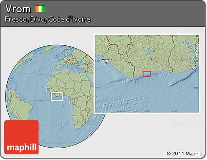 Savanna Style Location Map of Vrom, hill shading