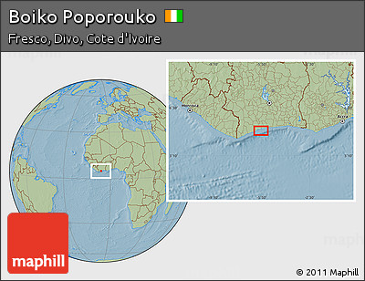 Savanna Style Location Map of Boiko Poporouko, hill shading