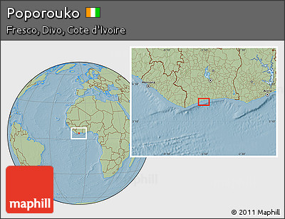 Savanna Style Location Map of Poporouko, hill shading