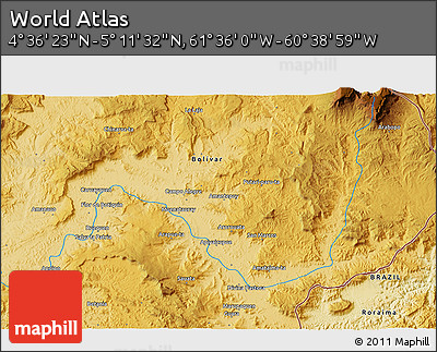 Physical 3D Map of the Area around 4° 53' 57" N, 61° 7' 30" W