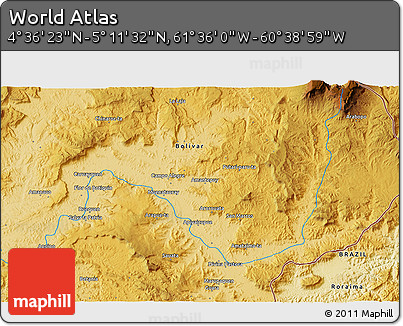 Physical 3D Map of the Area around 4° 53' 57" N, 61° 7' 30" W