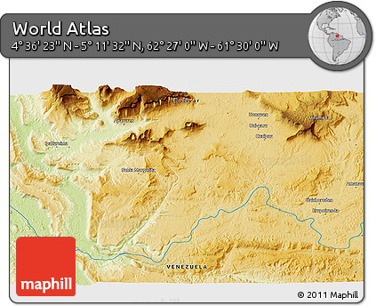 Physical 3D Map of the Area around 4° 53' 57" N, 61° 58' 30" W