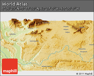 Physical 3D Map of the Area around 4° 53' 57" N, 61° 58' 30" W
