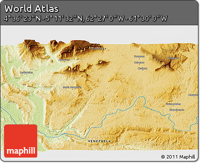Physical 3D Map of the Area around 4° 53' 57" N, 61° 58' 30" W