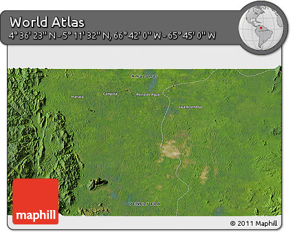 Satellite 3D Map of the Area around 4° 53' 57" N, 66° 13' 29" W