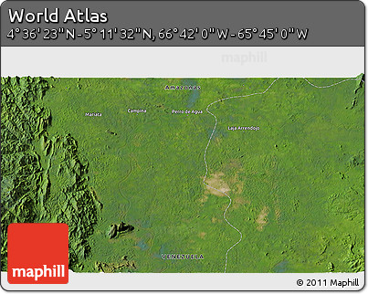 Satellite 3D Map of the Area around 4° 53' 57" N, 66° 13' 29" W