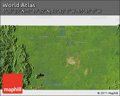 Satellite 3D Map of the Area around 4° 53' 57" N, 66° 13' 29" W