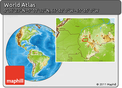 Physical Location Map of the Area around 4° 53' 57" N, 66° 13' 29" W