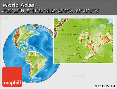 Physical Location Map of the Area around 4° 53' 57" N, 66° 13' 29" W