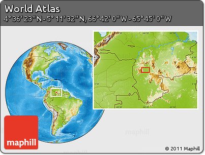 Physical Location Map of the Area around 4° 53' 57" N, 66° 13' 29" W