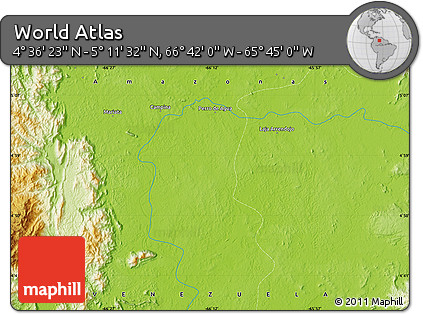 Physical Map of the Area around 4° 53' 57" N, 66° 13' 29" W
