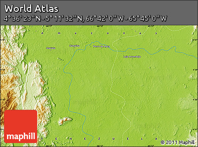 Physical Map of the Area around 4° 53' 57" N, 66° 13' 29" W